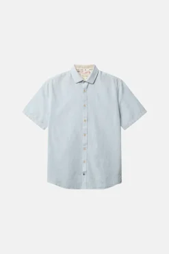 Colours & Sons Basic Leinen Hemd Kurzarm - Vintage Blue*Herren Hemden