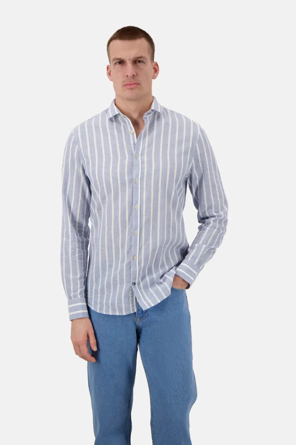 Colours & Sons Hemd gestreift Leinenmischung - Denim Stripes*Herren Hemden