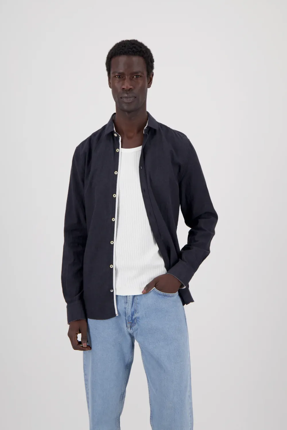 Colours & Sons Hemd Leinen Blend - Anthracite*Herren Hemden